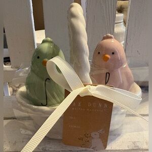 Rae Dunn Green and Pink Chick Shakers
